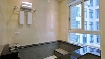 Luxury Double Room | Bathroom | Separate bathtub and shower, spring water bathtub, rainfall showerhead