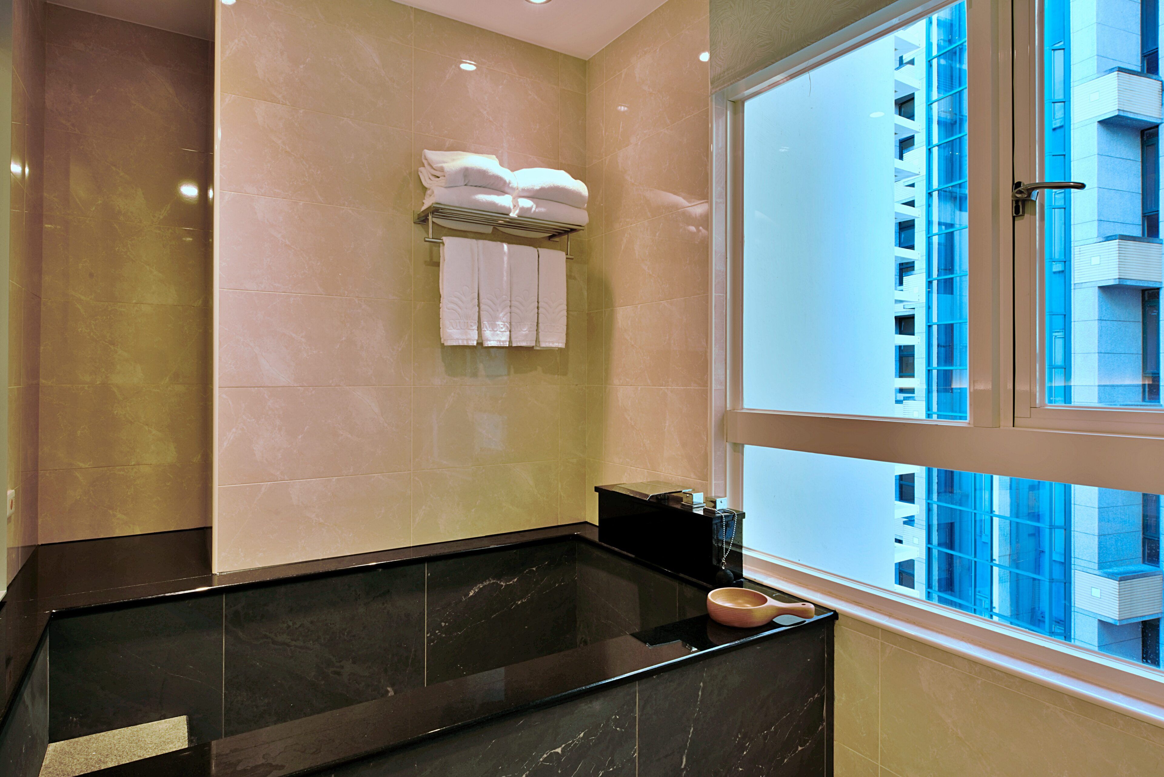 luxury quadruple room | bathroom | separate bathtub and shower, spring water bathtub, rainfall showerhead