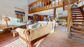 Condo, 3 Bedrooms | Living room | TV, fireplace - Snowcreek III 448 Pet-Friendly, Spacious and Bright, Gorgeous Meadow Views by RedAwning (Mammoth Lakes)