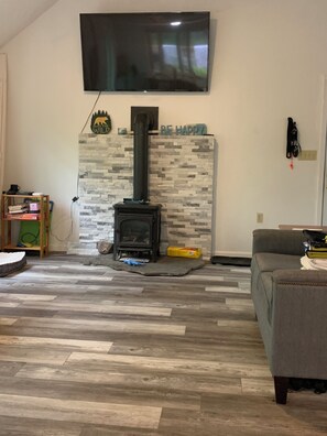 Televisión y chimenea 