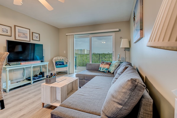 Smart TV, DVD player, books, video library