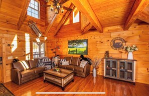 Smart TV, fireplace, table football, books