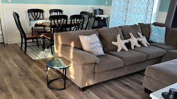 Smart TV, fireplace, DVD player, foosball