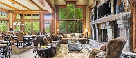 TV, fireplace, offices