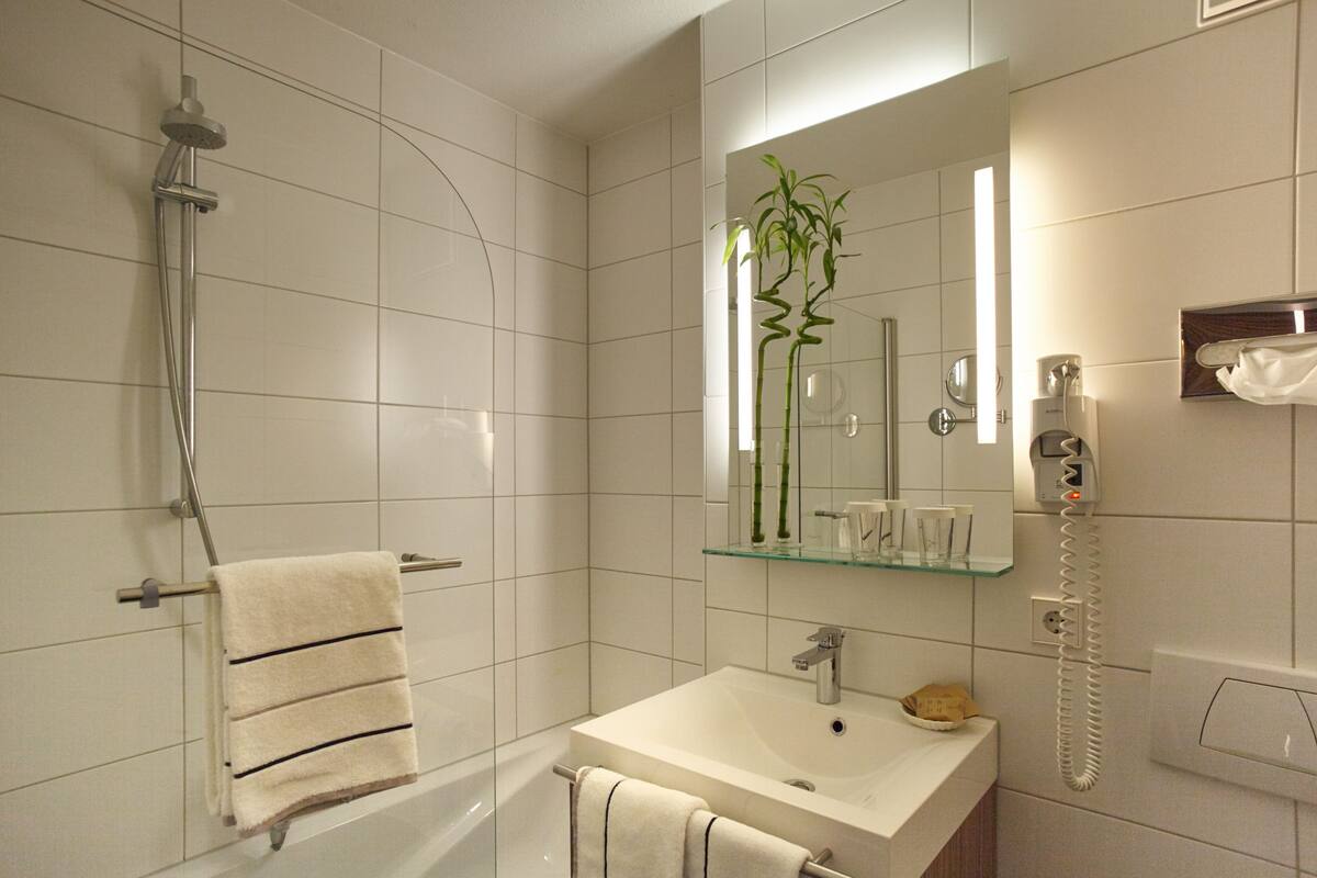 free toiletries, hair dryer, towels, soap