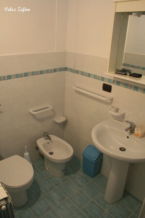 Ducha, secador de pelo, bidet, toallas
