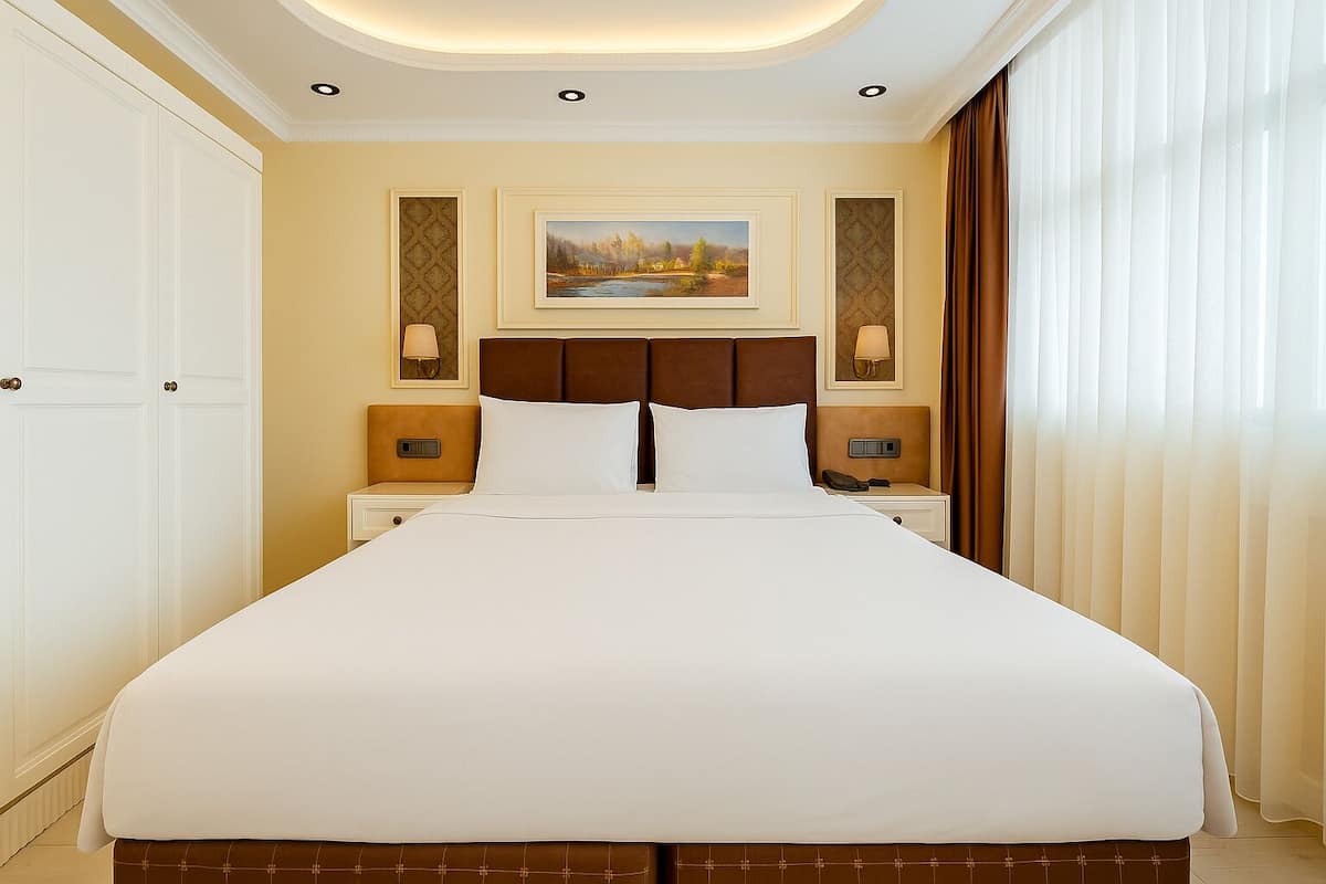 Phòng đôi Tiêu chuẩn | Bộ trải giường bằng vải cotton Ai Cập, bộ đồ giường cao cấp, minibar 