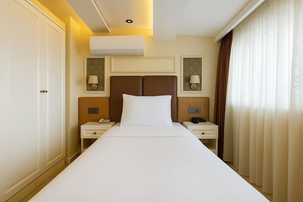 Phòng đơn Tiêu chuẩn | Bộ trải giường bằng vải cotton Ai Cập, bộ đồ giường cao cấp, minibar 