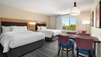 Pillow-top beds, desk, laptop workspace, blackout curtains