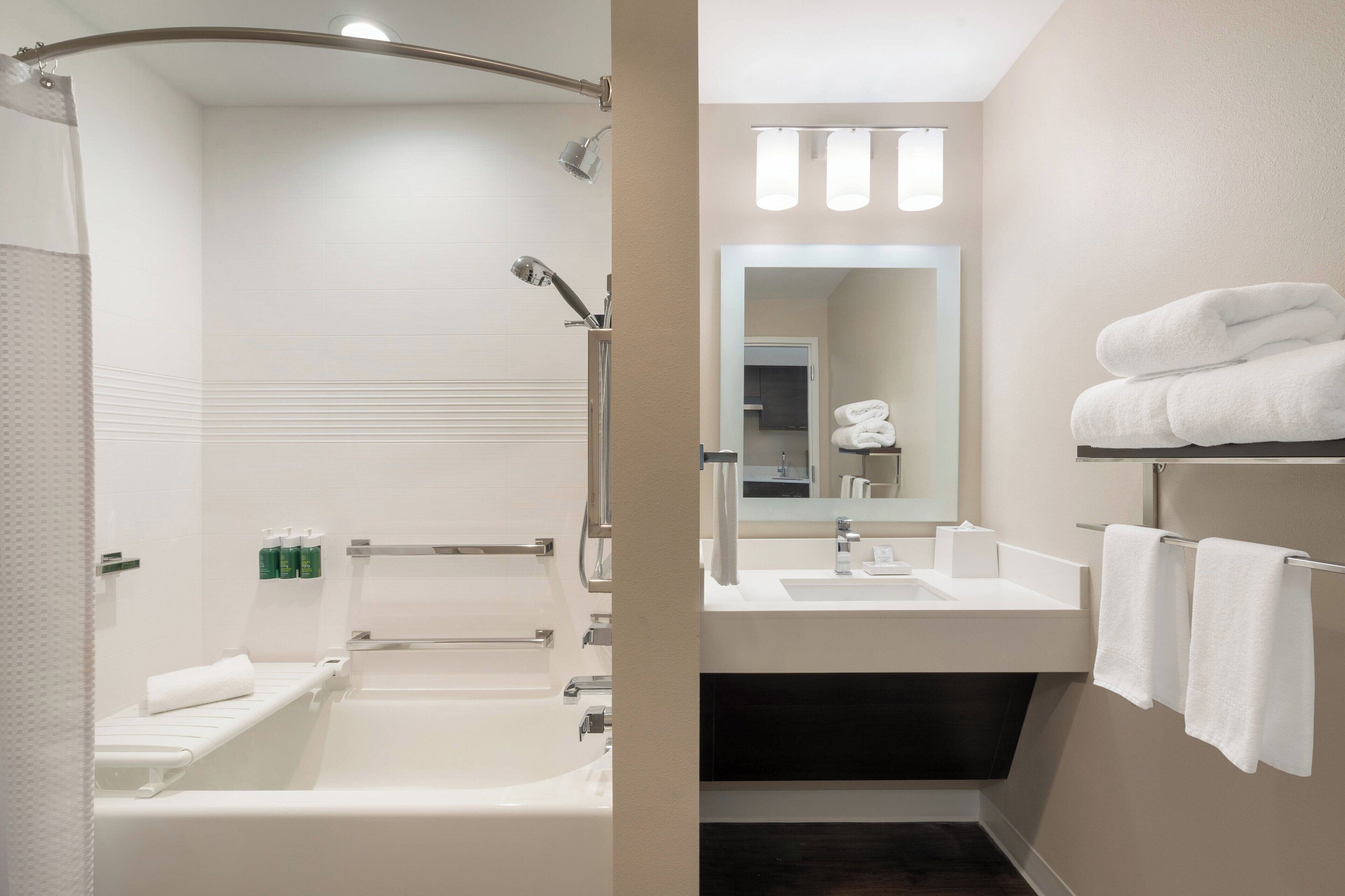 studio, 1 king bed with sofa bed, courtyard view (mobility accessible, tub) | bathroom | free toiletries, hair dryer, towels, soap