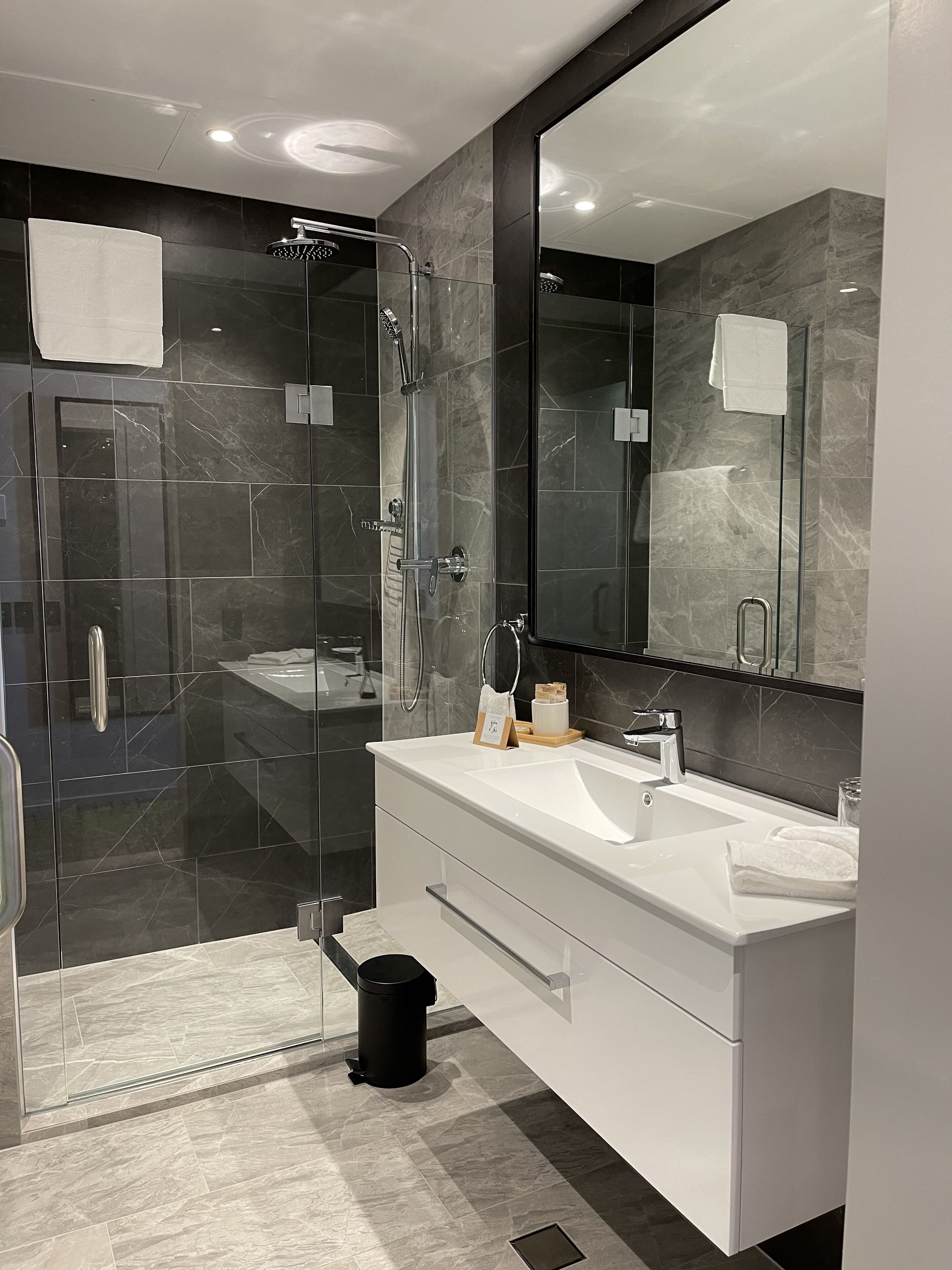 shower, rainfall showerhead, eco-friendly toiletries, hair dryer