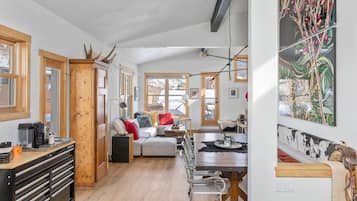 Una Smart TV, una chimenea, un reproductor de DVD