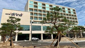 A multi-story hotel with a modern design, featuring a prominent 'Hotel Arina' sign on the facade. - Hotel Arina (Miryang)