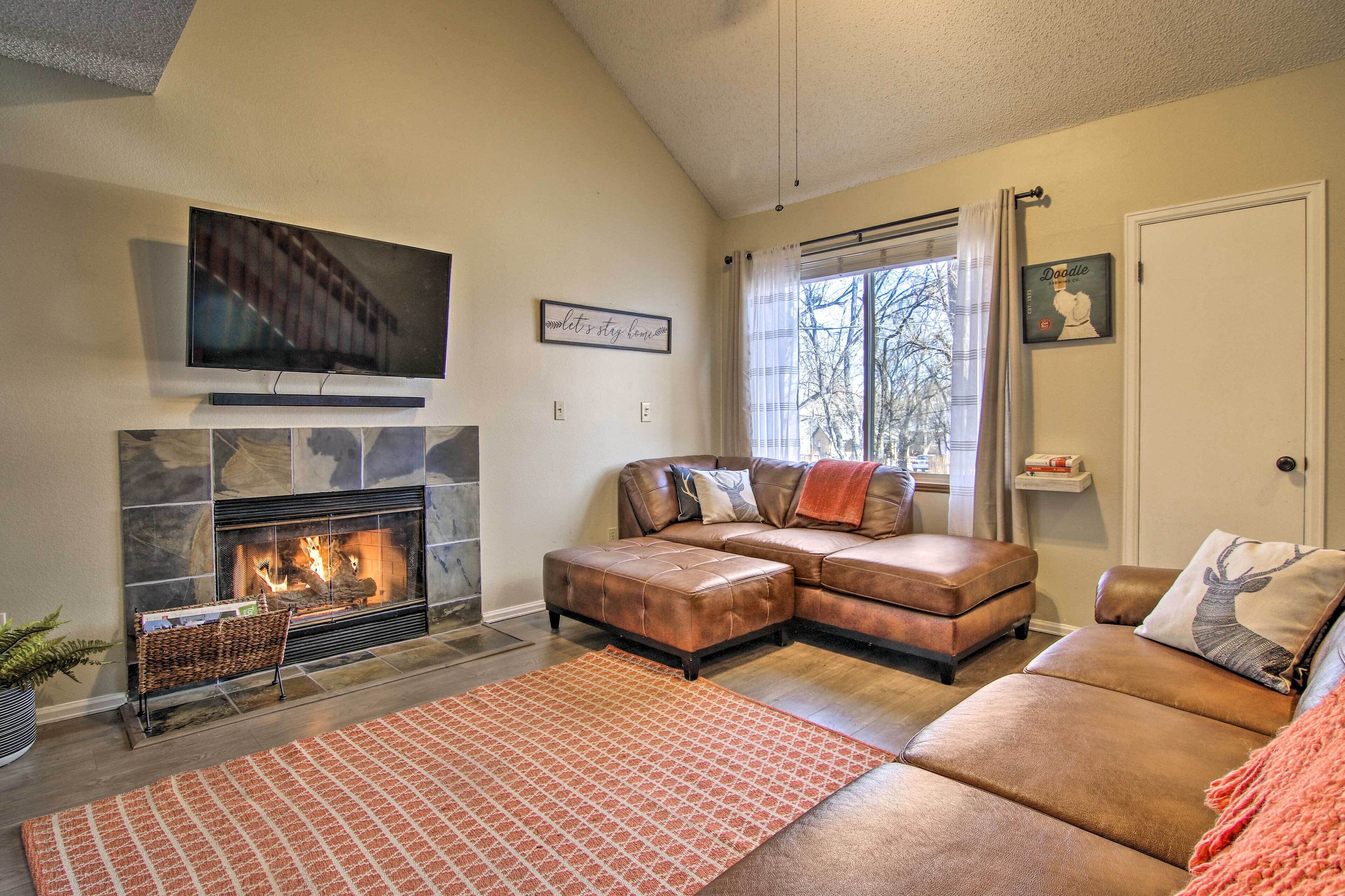 TV, fireplace, video-game console, DVD player