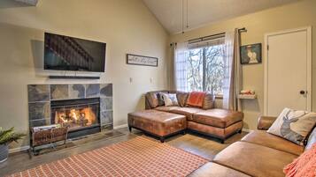 TV, fireplace, video-game console, DVD player