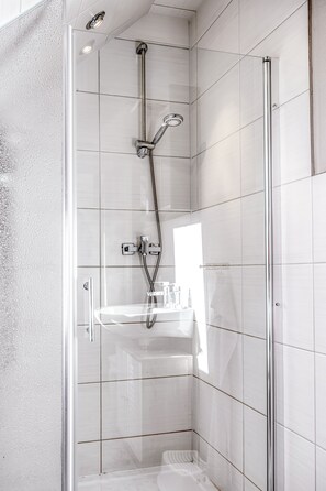 Shower, towels, toilet paper