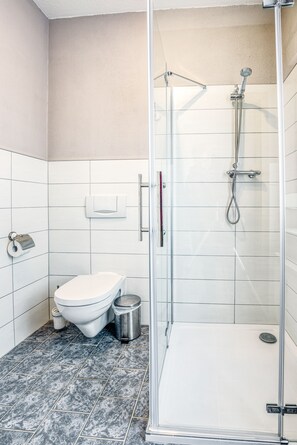 Shower, hair dryer, toilet paper
