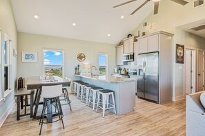 Fridge, microwave, dishwasher, coffee/tea maker