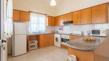 Fridge, microwave, oven, coffee/tea maker