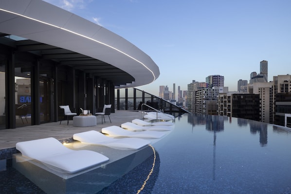 Outdoor pool, sun loungers