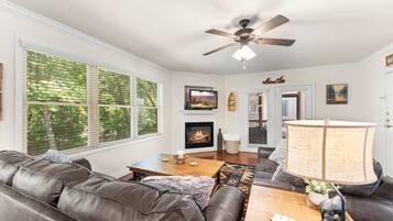 TV, fireplace