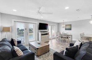 Smart TV, fireplace, DVD player, video library