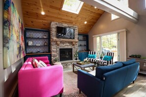 TV, fireplace, video games, offices
