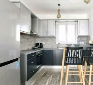 Appartement, 2 chambres | Cuisine privée | Réfrigérateur grande capacité avec congélateur, un four