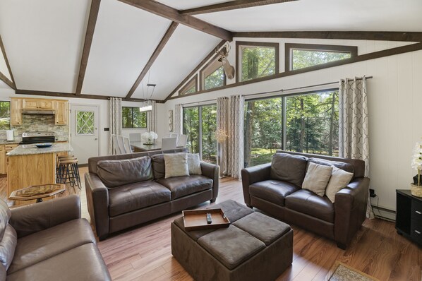 Smart TV, fireplace, foosball