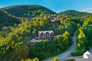 A residential area with multiple houses surrounded by dense forest. - Splash Mansion - Indoor Pool and Theater (Sevierville)