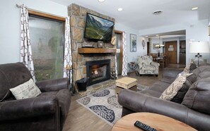 TV, fireplace, DVD player, video library