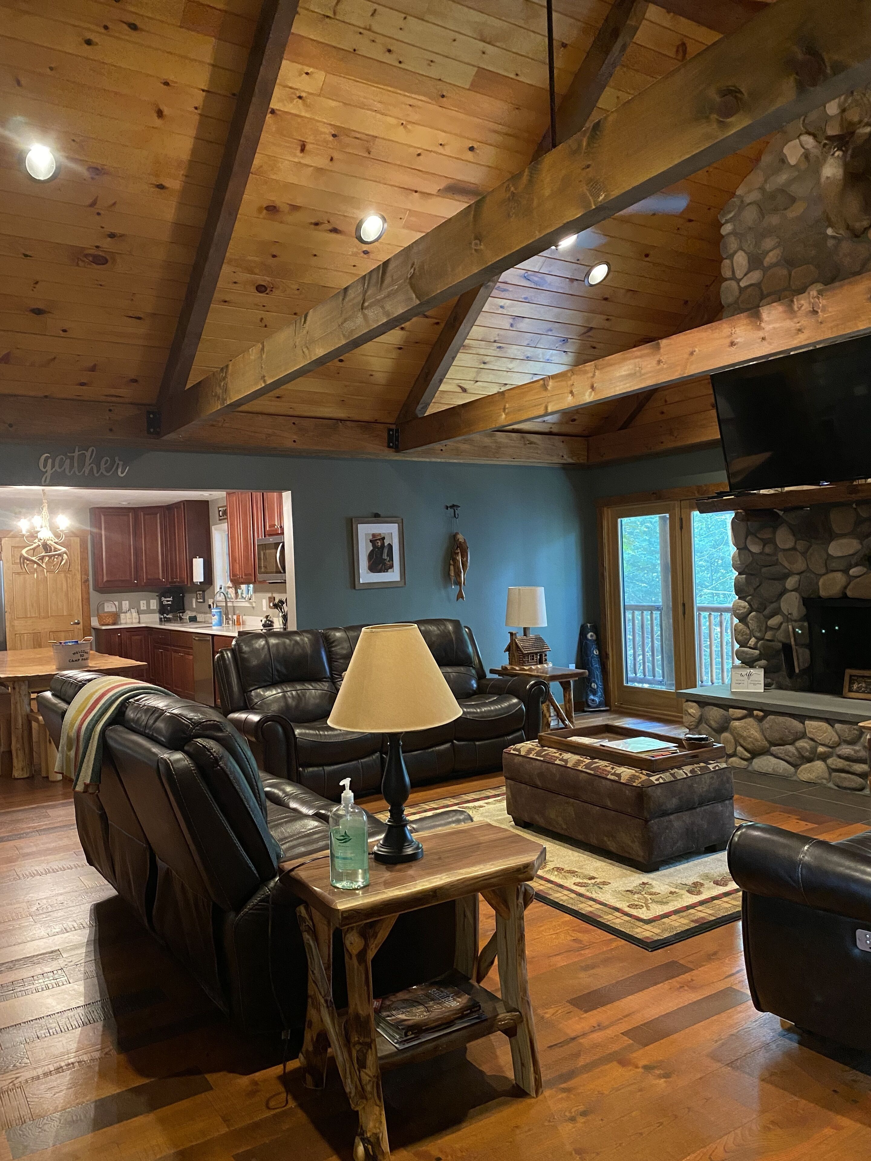 Smart TV, fireplace, video games, DVD player