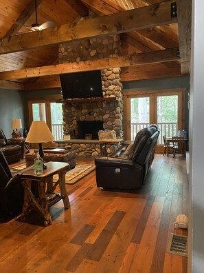 Smart TV, fireplace, video games, DVD player