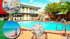 Un hôtel doté d’une piscine, d’un espace extérieur abrité et offrant une vue sur l’océan.