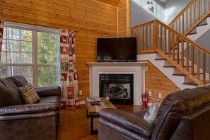 Smart-TV, Kamin, Bücher, Arbeitsbereiche