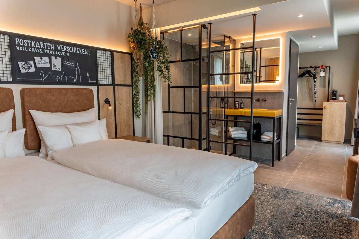 hypo-allergenic bedding, pillow-top beds, free minibar, in-room safe