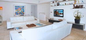 TV, DVD player, books, stereo