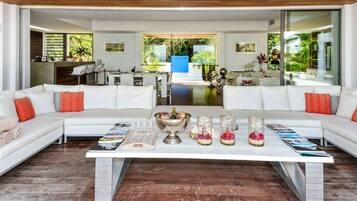 TV, DVD player, books, stereo