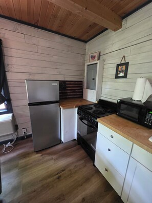 Fridge, microwave, oven, coffee/tea maker