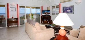 Fernseher, DVD-Player, Bücher, Stereoanlage