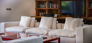 Télévision, lecteur de DVD, livres, chaîne hi-fi