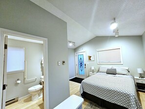 Combined shower/bathtub, hair dryer, towels, soap