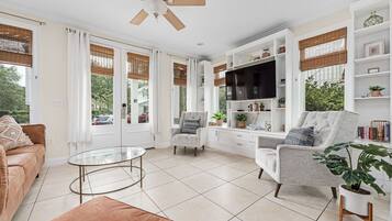 TV connectée, cheminée, jeux vidéo, lecteur de DVD