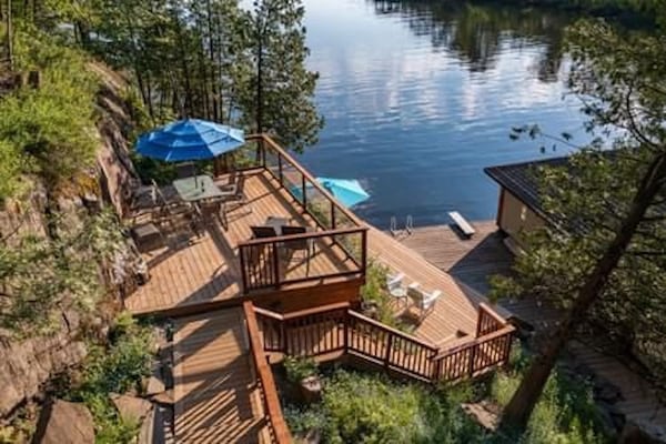Sunset deck and lower deck overlooking Beautiful Lake Rosseau