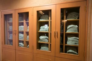 Storage space for clothing is available in the wardrobe cabinets.