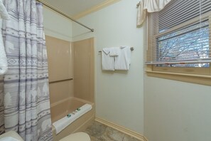 Bathtub, hair dryer, towels