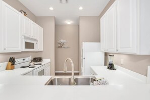 Fridge, microwave, oven, dishwasher