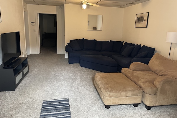 Living room with desk.