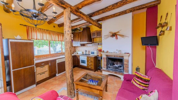 Televisión y chimenea 
