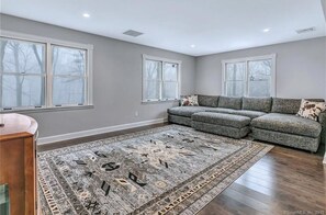 Smart TV, fireplace, DVD player, books